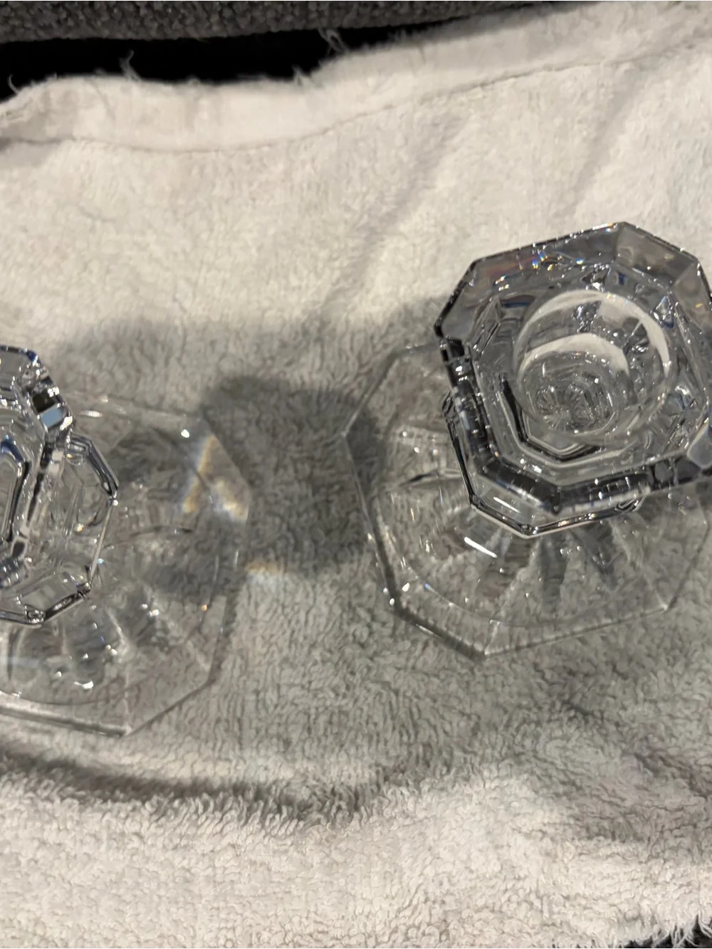 Clear Crystal Glass Candlestick Holders - Pair